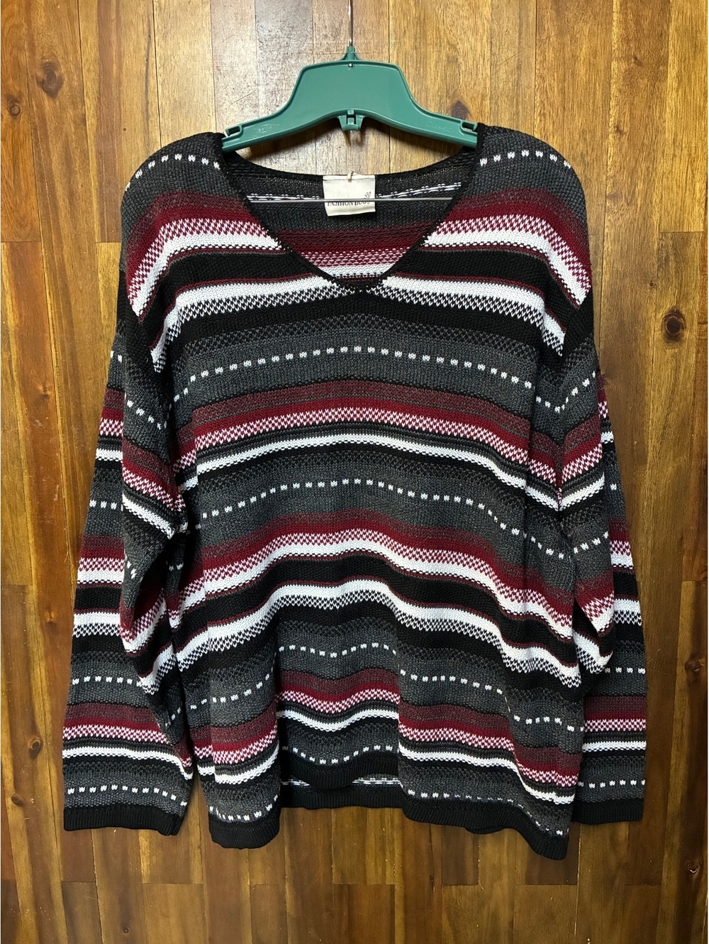 Vintage 90s Y2K Fashion Bug Striped Knit Sweater Burgundy Black Oversized